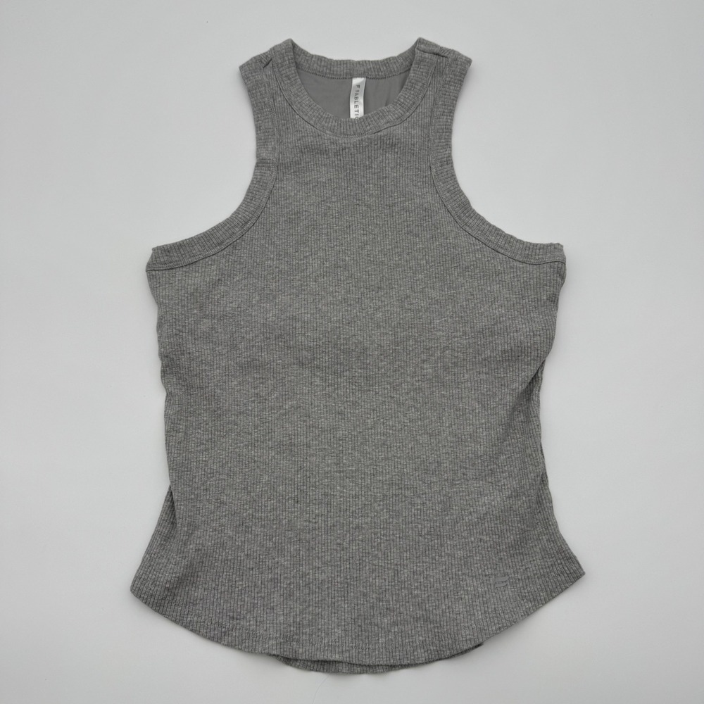 Fabletics Heather Gray Ribbed Racerback Tank Top Built-In Shelf Bra XL